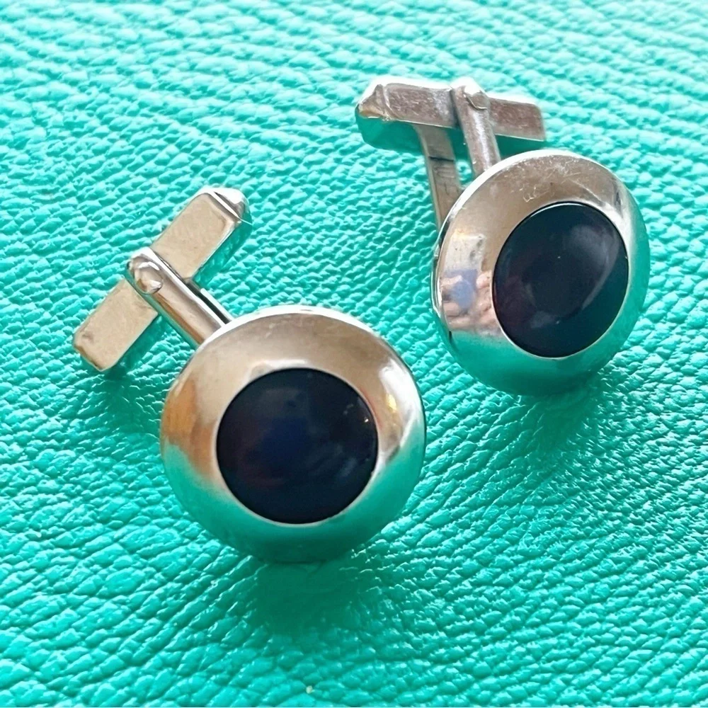 SWANK Cufflinks Silver Tone Garnet Red Cabochon Bullet Signed Classic Vintage